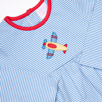 Propeller Pilot Applique Romper, Blue