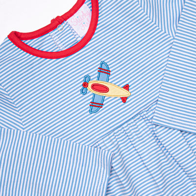 Propeller Pilot Applique Romper, Blue
