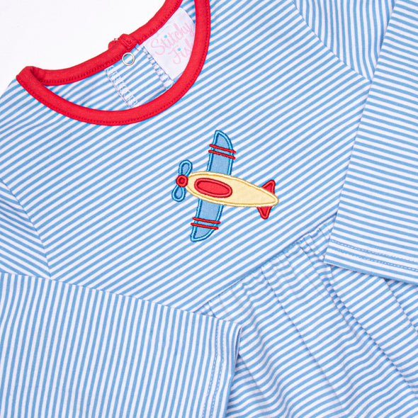 Propeller Pilot Applique Romper, Blue