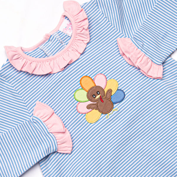 Shake Your Tail Feathers Applique Ruffle Bubble, Blue