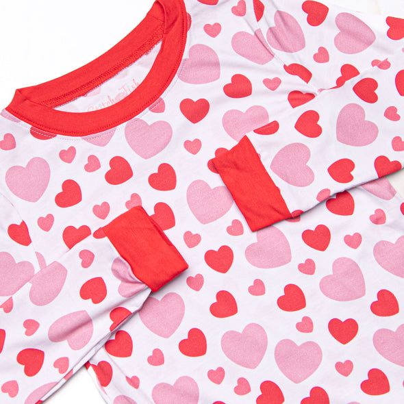 Bubbly Hearts Bamboo Pajama Set, Red