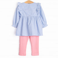 Little Mouse Trio Applique Legging Set, Blue Stripe