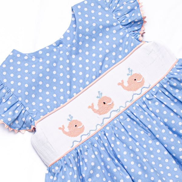 Blue Whale Waters Smocked Dress, Blue