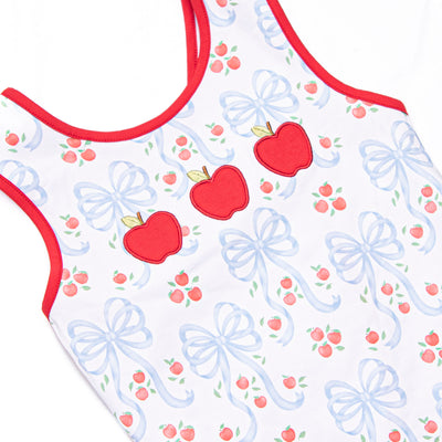 Apple Blossom Bows Applique Short Set, Blue