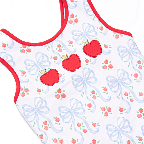 Apple Blossom Bows Applique Short Set, Blue