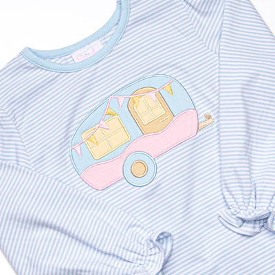 Caravan Camper Applique Legging Set, Blue Stripe