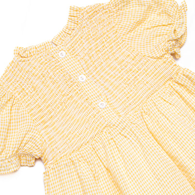 Schoolyard Scallops Applique Ruffle Short Set, Yellow