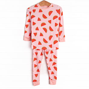 Sliced and Striped Bamboo Pajama Set, Red
