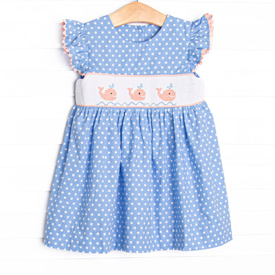 Blue Whale Waters Smocked Dress, Blue