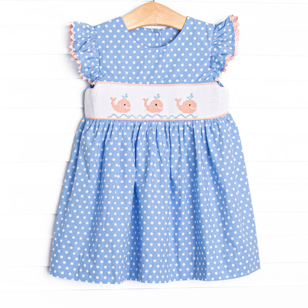 Blue Whale Waters Smocked Dress, Blue