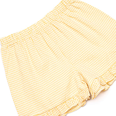 Schoolyard Scallops Applique Ruffle Short Set, Yellow