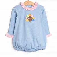 Shake Your Tail Feathers Applique Ruffle Bubble, Blue