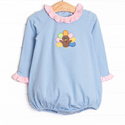Shake Your Tail Feathers Applique Ruffle Bubble, Blue