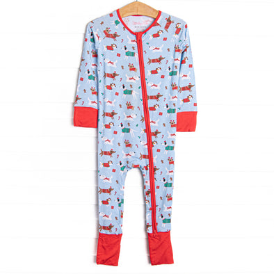 Pups and Presents Bamboo Zippy Pajama, Blue