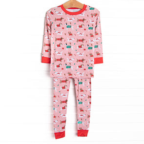 Pups and Presents Bamboo Pajama Set, Pink
