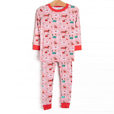 Pups and Presents Bamboo Pajama Set, Pink