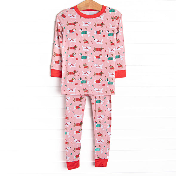 Pups and Presents Bamboo Pajama Set, Pink