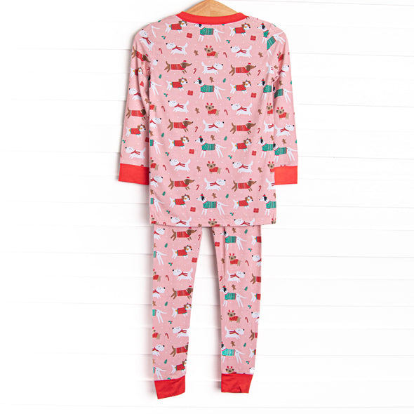 Pups and Presents Bamboo Pajama Set, Pink