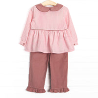Quinn Collared Ruffle Pant Set, Pink