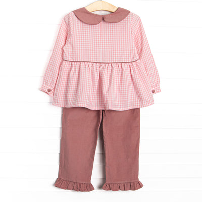 Quinn Collared Ruffle Pant Set, Pink