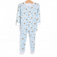 Bumble Bee Blues Bamboo Pajama Set, Blue