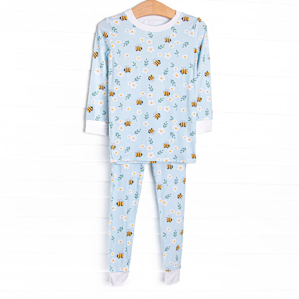 Bumble Bee Blues Bamboo Pajama Set, Blue