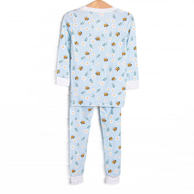 Bumble Bee Blues Bamboo Pajama Set, Blue