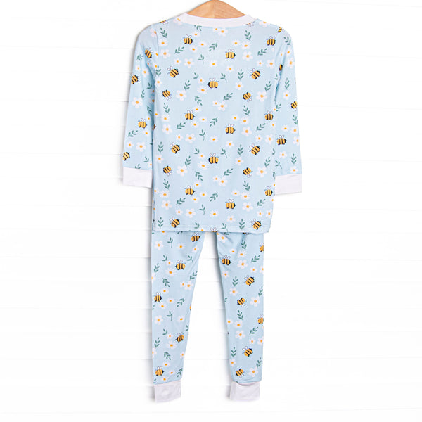 Bumble Bee Blues Bamboo Pajama Set, Blue