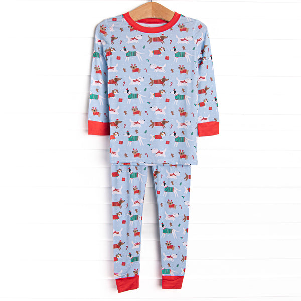 Pups and Presents Bamboo Pajama Set, Blue