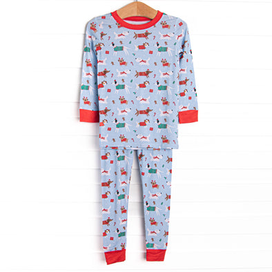 Pups and Presents Bamboo Pajama Set, Blue