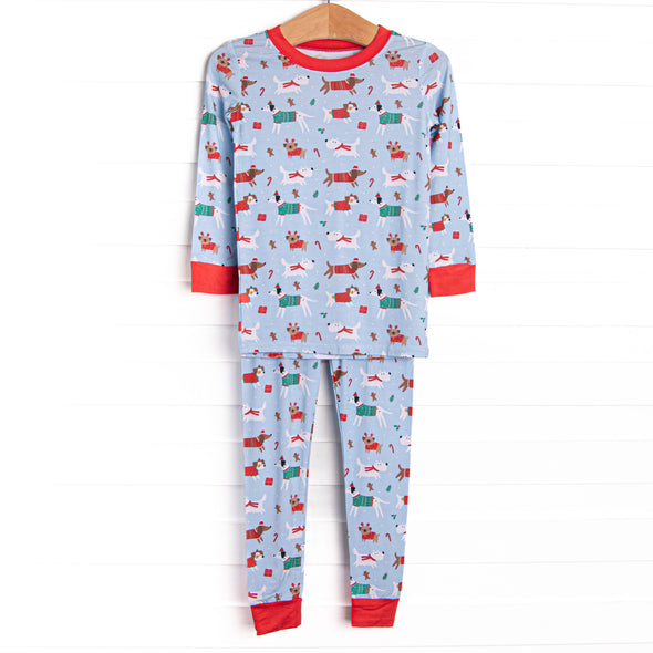 Pups and Presents Bamboo Pajama Set, Blue