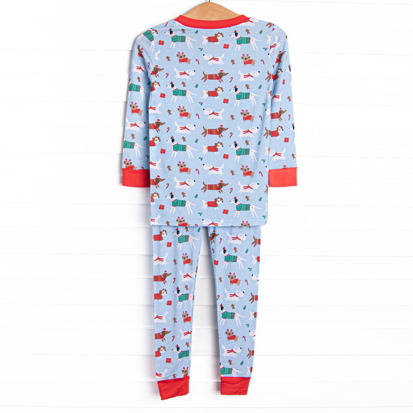 Pups and Presents Bamboo Pajama Set, Blue