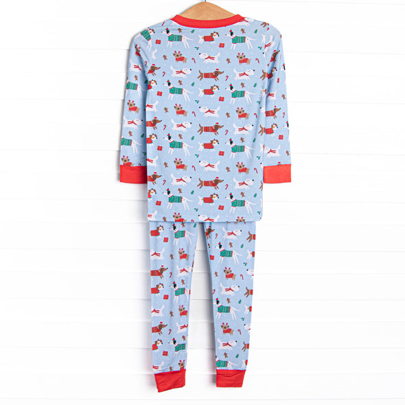 Pups and Presents Bamboo Pajama Set, Blue