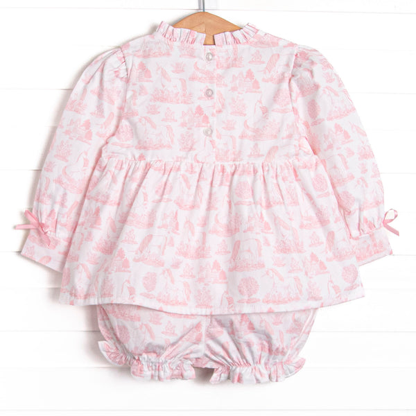 Fabled Fairytale Ruffle Neck Long Sleeve Bloomer Set, Pink
