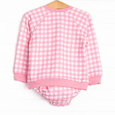 Charlee Check Sweatshirt Diaper Set, Pink