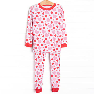 Bubbly Hearts Bamboo Pajama Set, Red