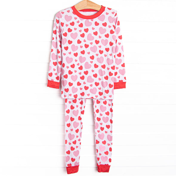 Bubbly Hearts Bamboo Pajama Set, Red
