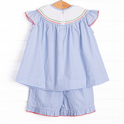 School House Scholar Smocked Ruffle Short Set, Blue