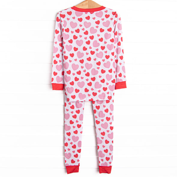 Bubbly Hearts Bamboo Pajama Set, Red