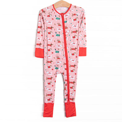 Pups and Presents Bamboo Zippy Pajama, Pink