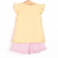 Colored Pencil Pal Applique Ruffle Short Set, Pink