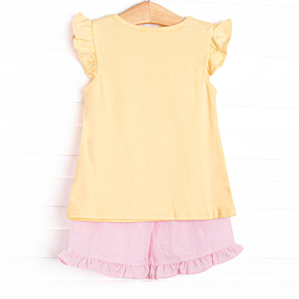Colored Pencil Pal Applique Ruffle Short Set, Pink