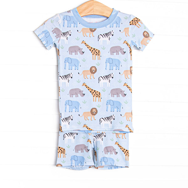 Safari Summer Bamboo Pajama Short Set, Blue