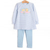 Caravan Camper Applique Legging Set, Blue Stripe