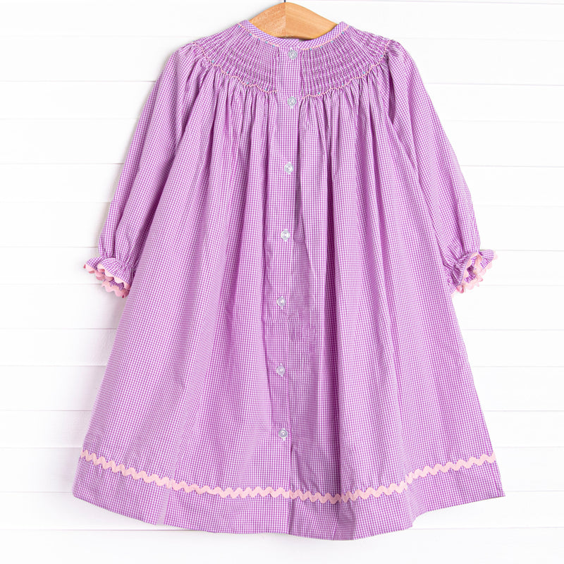 Recital Ready Smocked Bishop Dress, Purple Stitchy Fish Recital Ready Smocked Bishop Dress, Purple Stitchy Fish