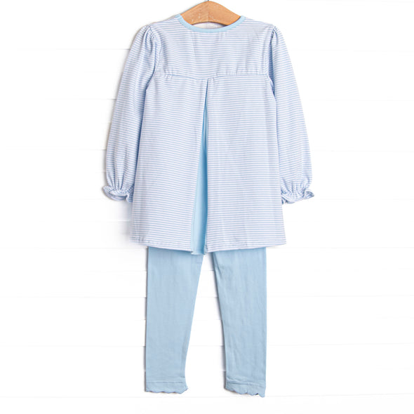 Caravan Camper Applique Legging Set, Blue Stripe