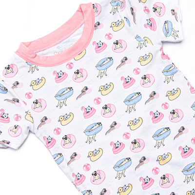 Pool Day Pooch Bamboo Pajama Short Set, Pink