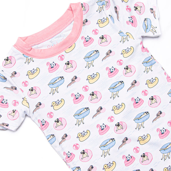 Pool Day Pooch Bamboo Pajama Short Set, Pink