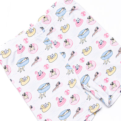 Pool Day Pooch Bamboo Pajama Short Set, Pink