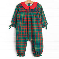 Tartan Traditions Collared Romper, Green